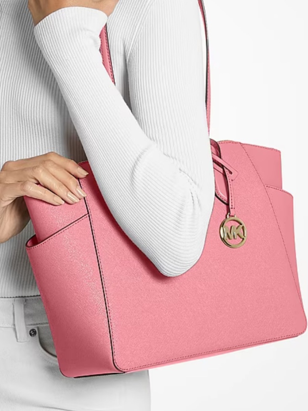 Michael Kors Pink Logo-Trim Tote with MK Charm